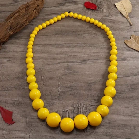 Jewelry - Women Yellow Wood Balls Long Necklace